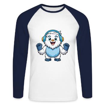 Yeti Funny Cartoon Character Musique de casque - T-shirt baseball manches longues Homme - blanc/marine - Devant - Nik (191cm)