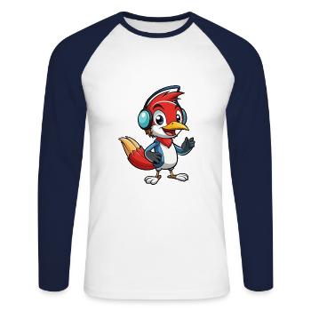 Woodpecker Funny Cartoon Character Musique de casque - T-shirt baseball manches longues Homme - blanc/marine - Devant - Nik (191cm)