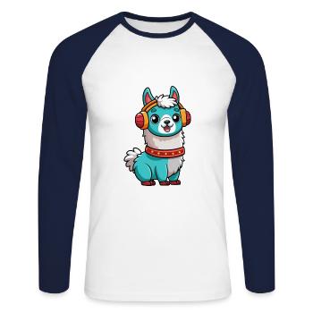 Llama Funny Cartoon Character Headphone Music - Unisex Long Sleeve Baseball T-Shirt - white/navy - Front - Nik (191cm)