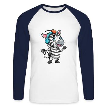 Zebra Lustige Zeichentrickfigur Kopfhörer Musik - Unisex Baseballshirt langarm - Weiß/Navy - Vorne - Nik (191cm)