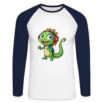 Lizard Funny Cartoon Character Headphone Music - Unisex Long Sleeve Baseball T-Shirt - white/navy - Front - Nik (191cm)