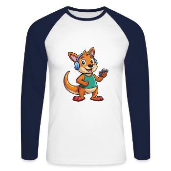 Kangaroo Funny Cartoon Character Headphone Music - Unisex Long Sleeve Baseball T-Shirt - white/navy - Front - Nik (191cm)