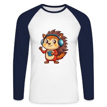 Igel Lustige Zeichentrickfigur Kopfhörer Musik - Unisex Baseballshirt langarm - Weiß/Navy - Vorne - Nik (191cm)