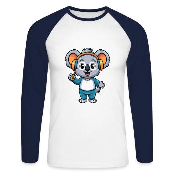 Koala Lustige Cartoon Figur Kopfhörer Musik - Unisex Baseballshirt langarm - Weiß/Navy - Vorne - Nik (191cm)