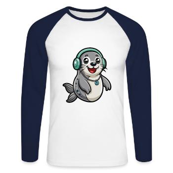 Siegel Lustige Zeichentrickfigur Kopfhörer Musik - Unisex Baseballshirt langarm - Weiß/Navy - Vorne - Nik (191cm)