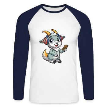 Ziege Lustige Zeichentrickfigur Kopfhörer Musik - Unisex Baseballshirt langarm - Weiß/Navy - Vorne - Nik (191cm)