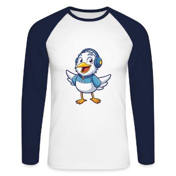 Seagull Funny Cartoon Character Headphone Music - Unisex Long Sleeve Baseball T-Shirt - white/navy - Front - Nik (191cm)