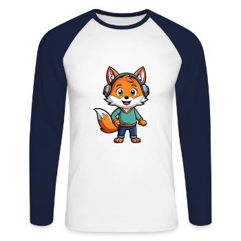 Fuchs Lustige Zeichentrickfigur Kopfhörer Musik - Unisex Baseballshirt langarm - Weiß/Navy - Vorne - Nik (191cm)