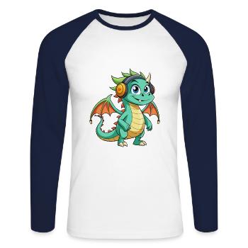 Drache Lustige Zeichentrickfigur Kopfhörer Musik - Unisex Baseballshirt langarm - Weiß/Navy - Vorne - Nik (191cm)