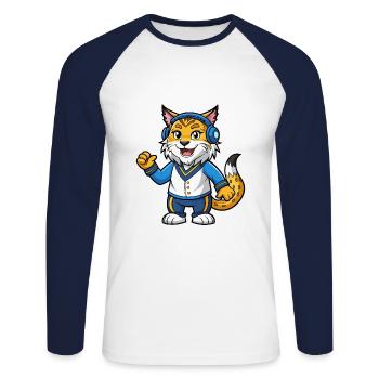 Lynx Funny Cartoon Character Headphone Music - Unisex Long Sleeve Baseball T-Shirt - white/navy - Front - Nik (191cm)