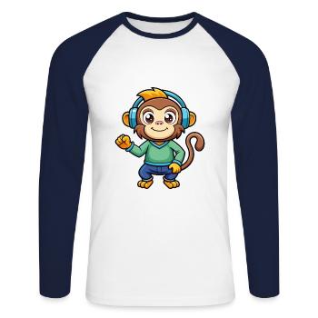 Affe Lustige Zeichentrickfigur Kopfhörer Musik - Unisex Baseballshirt langarm - Weiß/Navy - Vorne - Nik (191cm)