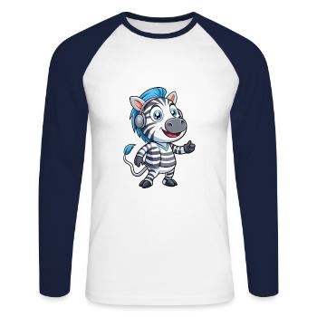 Zebra Lustige Zeichentrickfigur Kopfhörer Musik - Unisex Baseballshirt langarm - Weiß/Navy - Vorne - Nik (191cm)