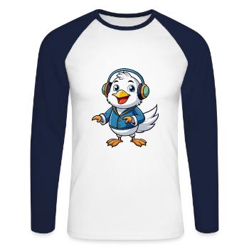 Seagull Funny Cartoon Character Headphone Music - Unisex Long Sleeve Baseball T-Shirt - white/navy - Front - Nik (191cm)