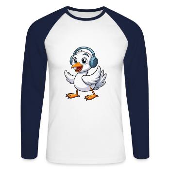 Cygne Drôle Personnage De Dessin Animé Casque Musique - T-shirt baseball manches longues Homme - blanc/marine - Devant - Nik (191cm)
