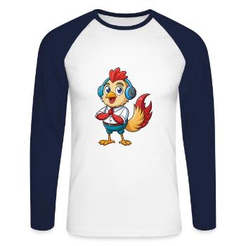 Rooster Funny Cartoon Character Headphone Music - Unisex Long Sleeve Baseball T-Shirt - white/navy - Front - Nik (191cm)
