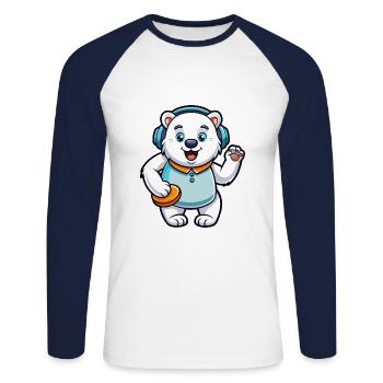 Polar Bear Funny Cartoon Character Headphone Music - Unisex Long Sleeve Baseball T-Shirt - white/navy - Front - Nik (191cm)