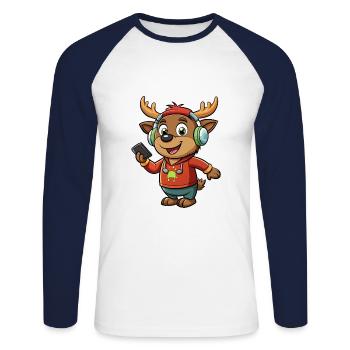 orignal drôle personnage de dessin animé musique de casque - T-shirt baseball manches longues Homme - blanc/marine - Devant - Nik (191cm)