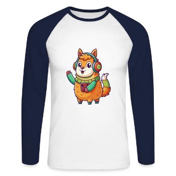 Llama Funny Cartoon Character Headphone Music - Unisex Long Sleeve Baseball T-Shirt - white/navy - Front - Nik (191cm)