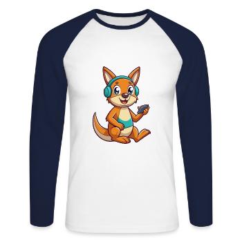 Kangaroo Funny Cartoon Character Headphone Music - Unisex Long Sleeve Baseball T-Shirt - white/navy - Front - Nik (191cm)