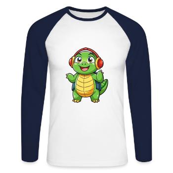 Turtle Funny Cartoon Character Headphone Music - Unisex Long Sleeve Baseball T-Shirt - white/navy - Front - Nik (191cm)
