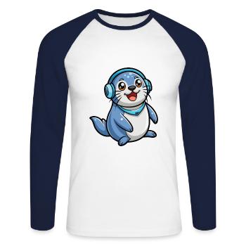 Siegel Lustige Zeichentrickfigur Kopfhörer Musik - Unisex Baseballshirt langarm - Weiß/Navy - Vorne - Nik (191cm)