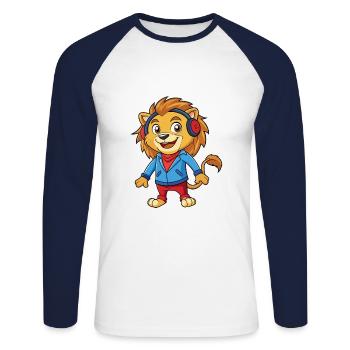Lion Funny Cartoon Character Headphone Music - Unisex Long Sleeve Baseball T-Shirt - white/navy - Front - Nik (191cm)