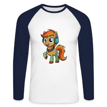 Pony Funny Cartoon Character Headphone Music - Unisex Long Sleeve Baseball T-Shirt - white/navy - Front - Nik (191cm)