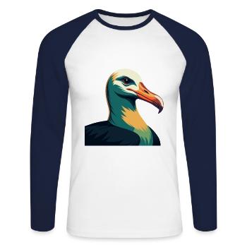 Albatross Cartoon Character Colorful Pet Animal - Unisex Long Sleeve Baseball T-Shirt - white/navy - Front - Nik (191cm)