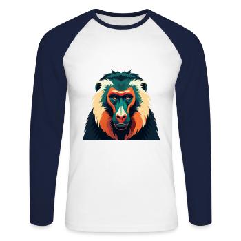 Pavian Zeichentrickfigur Buntes Haustier Tier - Unisex Baseballshirt langarm - Weiß/Navy - Vorne - Nik (191cm)