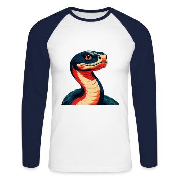 Anaconda Personnage De Dessin Animé Animal De Compagnie Coloré - T-shirt baseball manches longues Homme - blanc/marine - Devant - Nik (191cm)