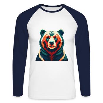 Ours Dessin animé Personnage Animal de compagnie coloré - T-shirt baseball manches longues Homme - blanc/marine - Devant - Nik (191cm)