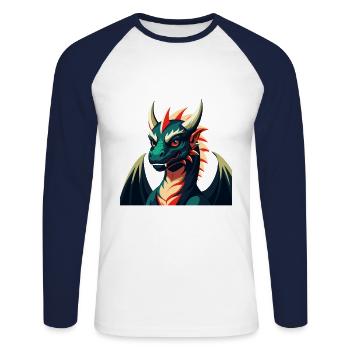 Dragon Dessin animé Personnage Animal de compagnie coloré - T-shirt baseball manches longues Homme - blanc/marine - Devant - Nik (191cm)