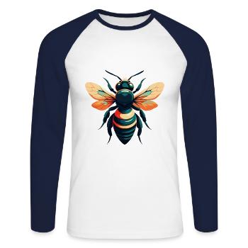 Biene Cartoon Figur Buntes Haustier Tier - Unisex Baseballshirt langarm - Weiß/Navy - Vorne - Nik (191cm)
