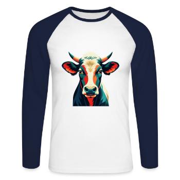 Kuh Cartoon Figur Buntes Haustier Tier - Unisex Baseballshirt langarm - Weiß/Navy - Vorne - Nik (191cm)