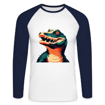 Krokodil Cartoon Figur Buntes Haustier Tier - Unisex Baseballshirt langarm - Weiß/Navy - Vorne - Nik (191cm)