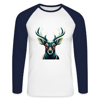 Hirsch Cartoon Figur Buntes Haustier Tier - Unisex Baseballshirt langarm - Weiß/Navy - Vorne - Nik (191cm)