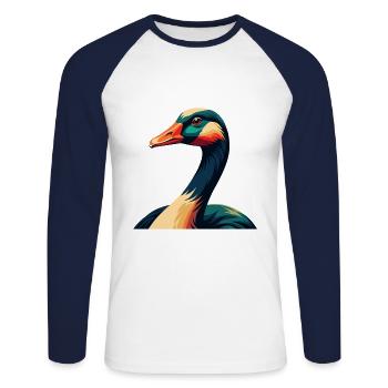 Goose Cartoon Character Colorful Pet Animal - Unisex Long Sleeve Baseball T-Shirt - white/navy - Front - Nik (191cm)