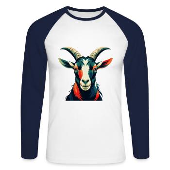 Goat Cartoon Character Colorful Pet Animal - Unisex Long Sleeve Baseball T-Shirt - white/navy - Front - Nik (191cm)