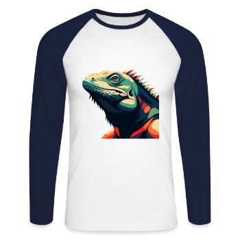 Iguana Cartoon Character Colorful Pet Animal - Unisex Long Sleeve Baseball T-Shirt - white/navy - Front - Nik (191cm)