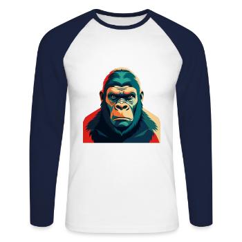 Gorilla Cartoon Character Colorful Pet Animal - Unisex Long Sleeve Baseball T-Shirt - white/navy - Front - Nik (191cm)