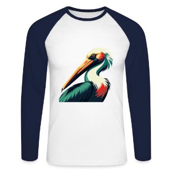 Pélican Dessin animé Personnage Animal de compagnie coloré - T-shirt baseball manches longues Homme - blanc/marine - Devant - Nik (191cm)