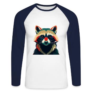 Waschbär Cartoon Figur Buntes Haustier Tier - Unisex Baseballshirt langarm - Weiß/Navy - Vorne - Nik (191cm)