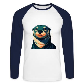 loutre dessin animé personnage animal de compagnie coloré - T-shirt baseball manches longues Homme - blanc/marine - Devant - Nik (191cm)