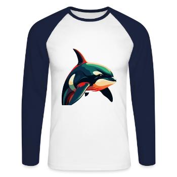 Orca Cartoon-Figur Buntes Haustier - Unisex Baseballshirt langarm - Weiß/Navy - Vorne - Nik (191cm)