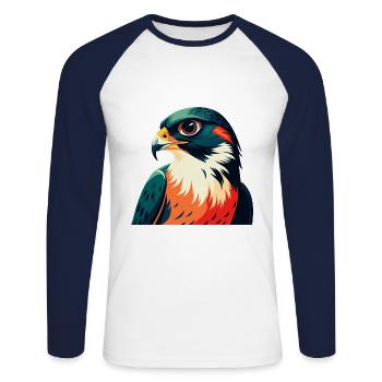 Falcon Cartoon Character Colorful Pet Animal - Unisex Long Sleeve Baseball T-Shirt - white/navy - Front - Nik (191cm)