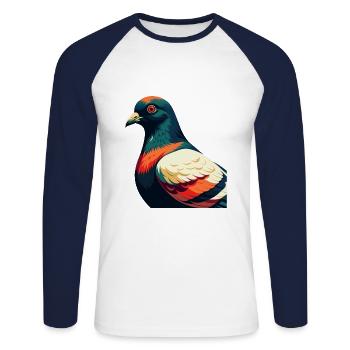 Pigeon Cartoon Character Colorful Pet Animal - Unisex Long Sleeve Baseball T-Shirt - white/navy - Front - Nik (191cm)