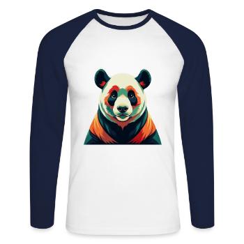 Panda Dessin animé Personnage Animal de compagnie coloré - T-shirt baseball manches longues Homme - blanc/marine - Devant - Nik (191cm)