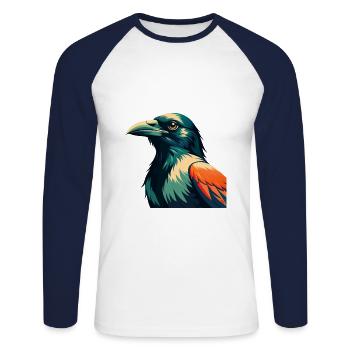 Corbeau Dessin animé Personnage Animal de compagnie coloré - T-shirt baseball manches longues Homme - blanc/marine - Devant - Nik (191cm)