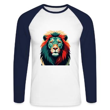 Lion Cartoon Character Colorful Pet Animal - Unisex Long Sleeve Baseball T-Shirt - white/navy - Front - Nik (191cm)