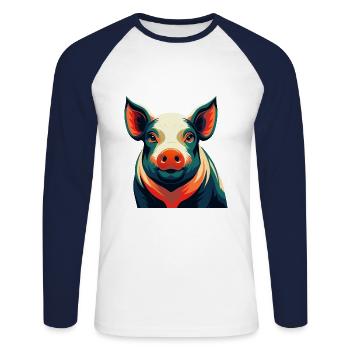 Pig Cartoon Character Colorful Pet Animal - Unisex Long Sleeve Baseball T-Shirt - white/navy - Front - Nik (191cm)